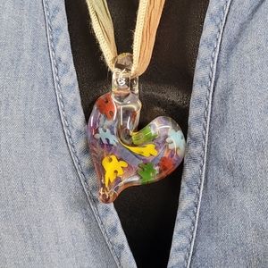 🎗Autism Awareness Day April 2, 2025 Purple Maruno Glass Heart💜 Silk Ribbon